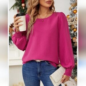 Shein Hot Pink Bishop Sleeve Blouse Large